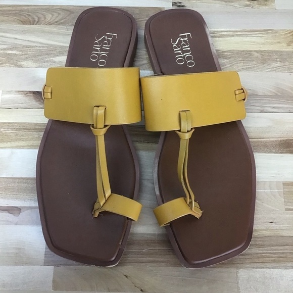 FRANCO Sarto sandals yellow leather flat toe strap stylish contemporary boho 8.5 - Picture 6 of 14